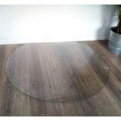 Plaque de sol en verre forme rond coupé pour poele à bois