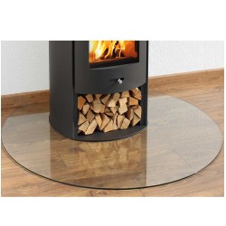 Plaque de sol en verre forme rond coupé pour poele à bois