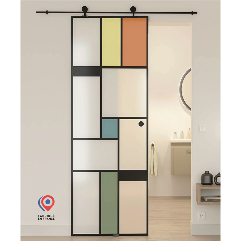 Rail noir pour porte coulissante en verre - Harlem