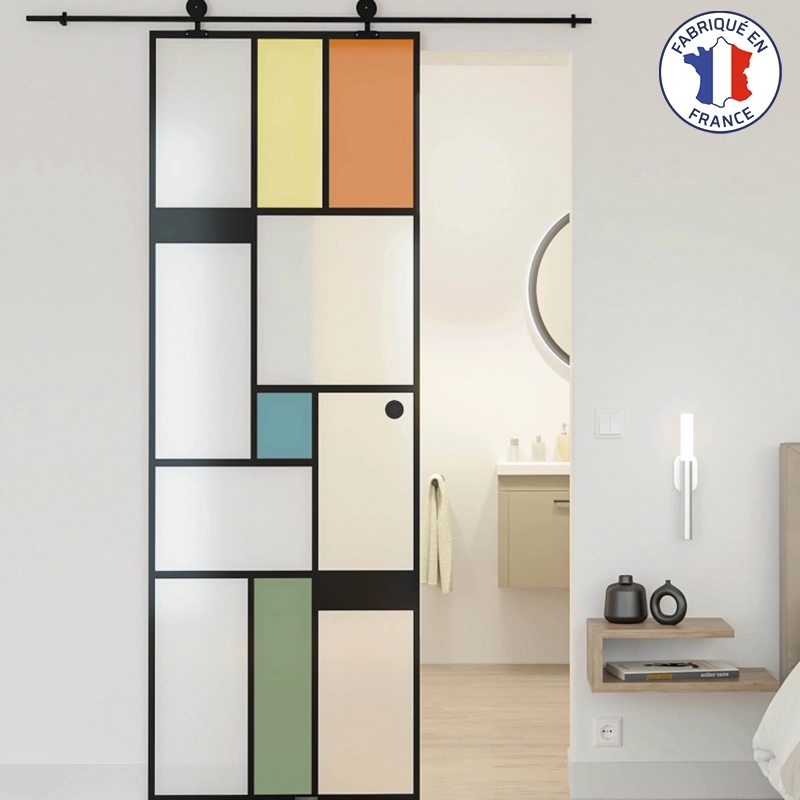 Kit porte opaque MONDO 830mm avec rail coulissant