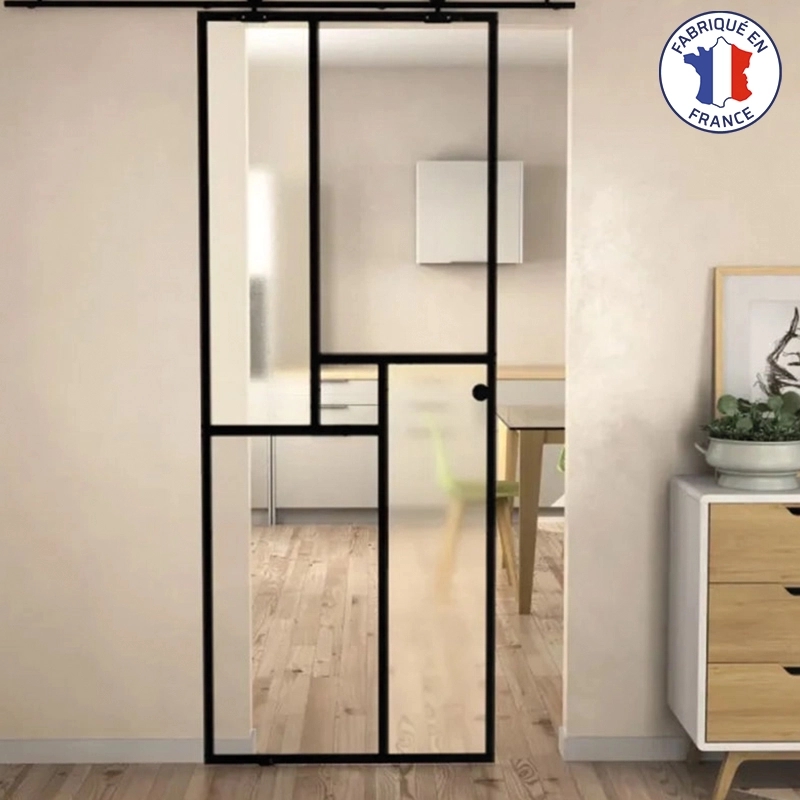Kit porte style verrière Minimo 725mm avec rail coulissant